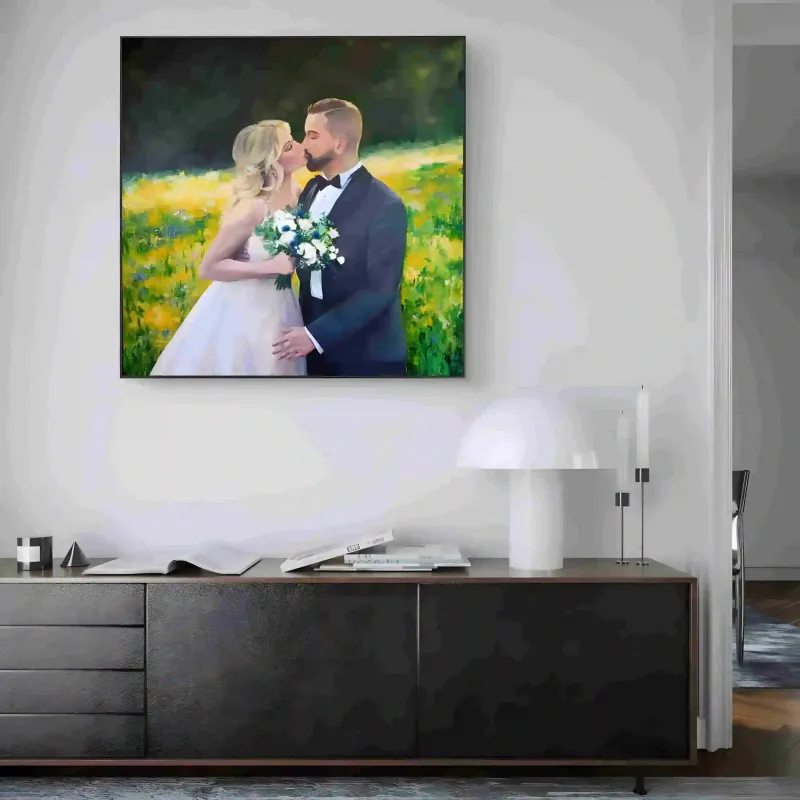 Bespoke live wedding painting capturing the first dance moment