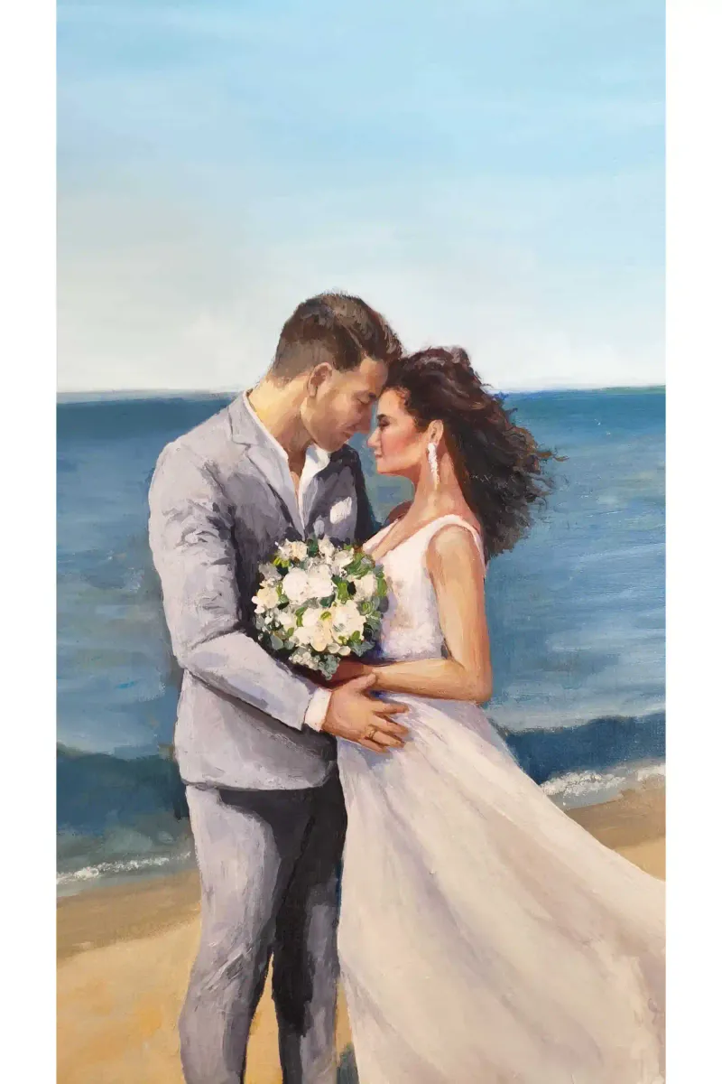 Live painting of a wedding ceremony at a Spanish villa