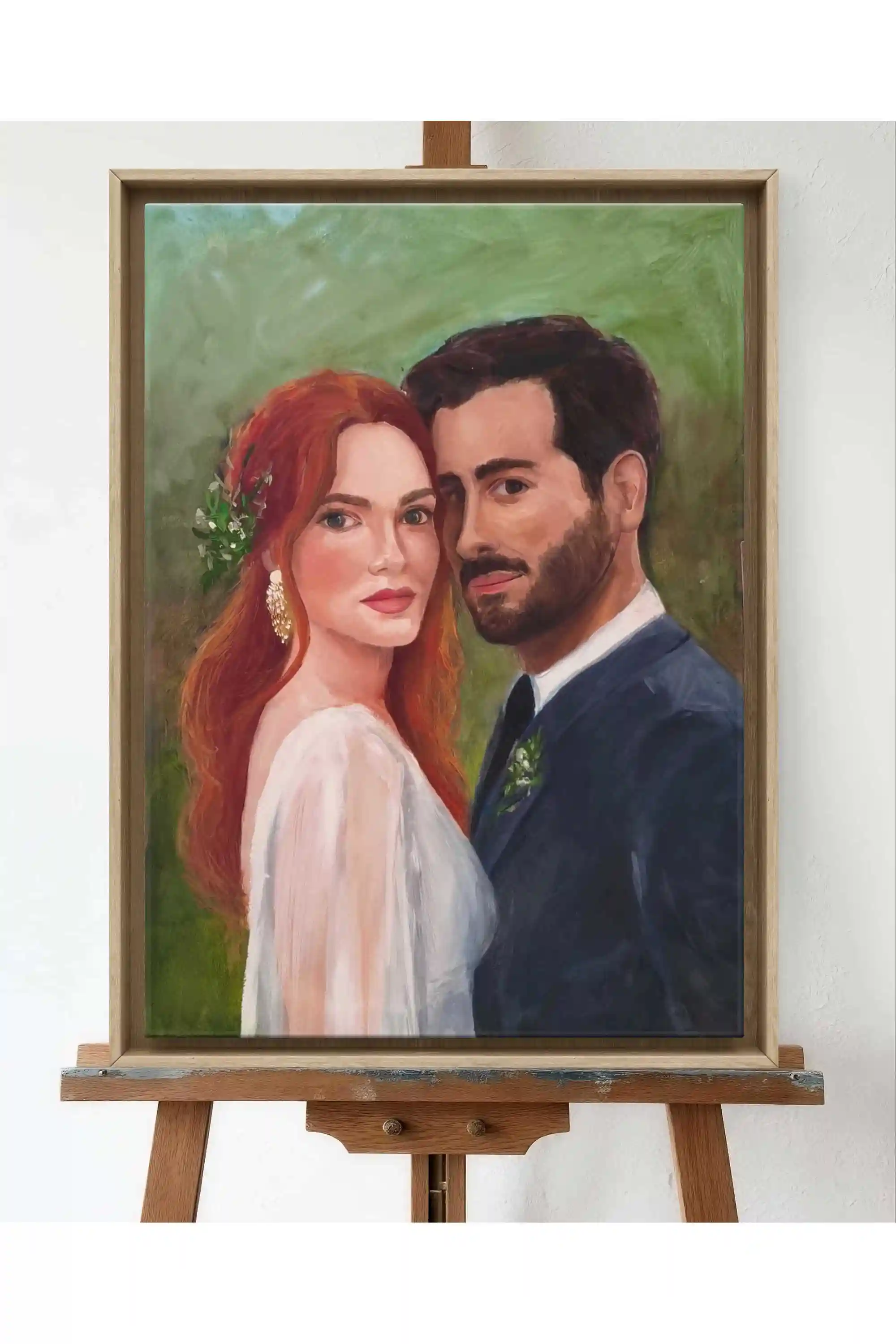 Pintura en vivo de boda — pareja en el altar, España