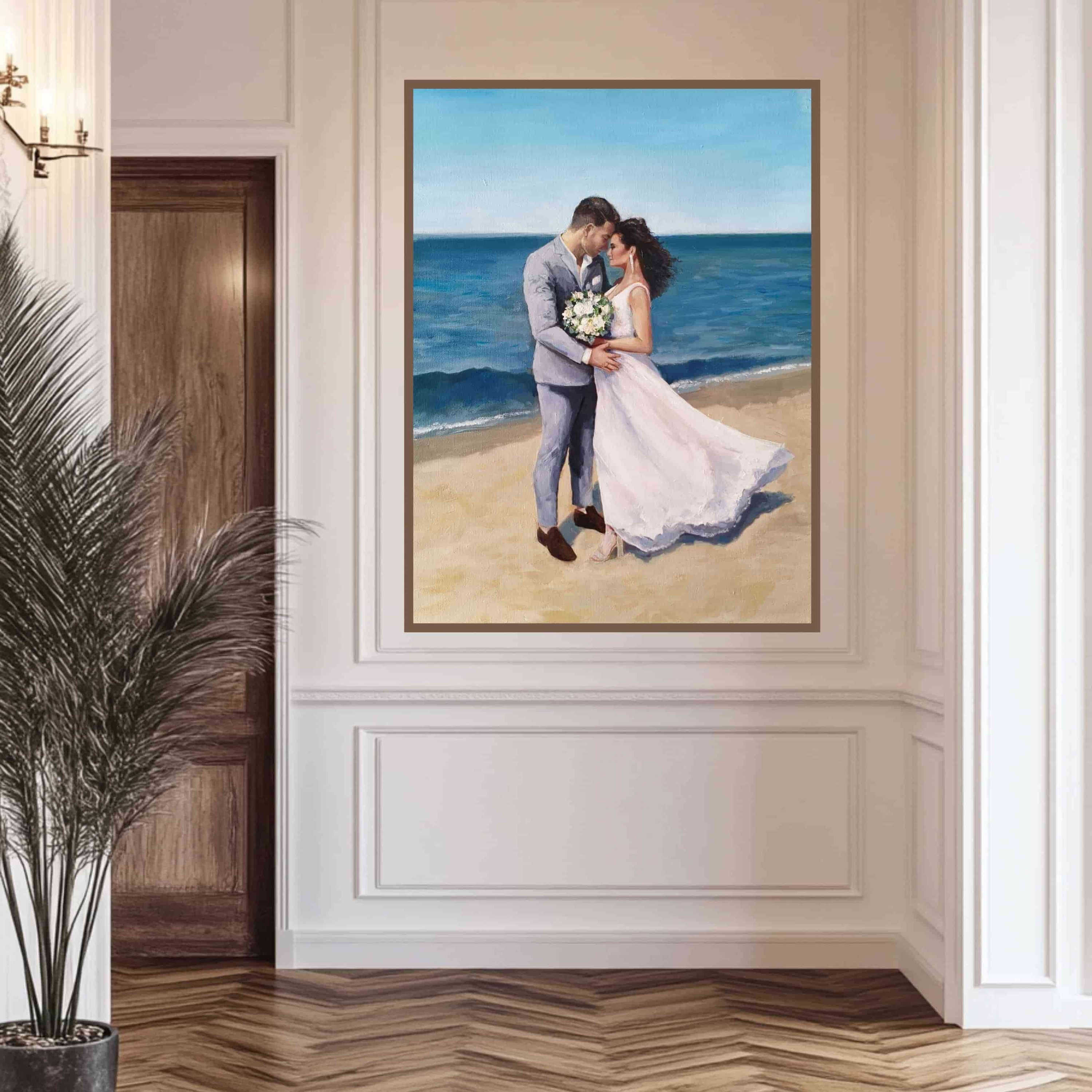 Live painting of elegant destination wedding in Ibiza, Europe