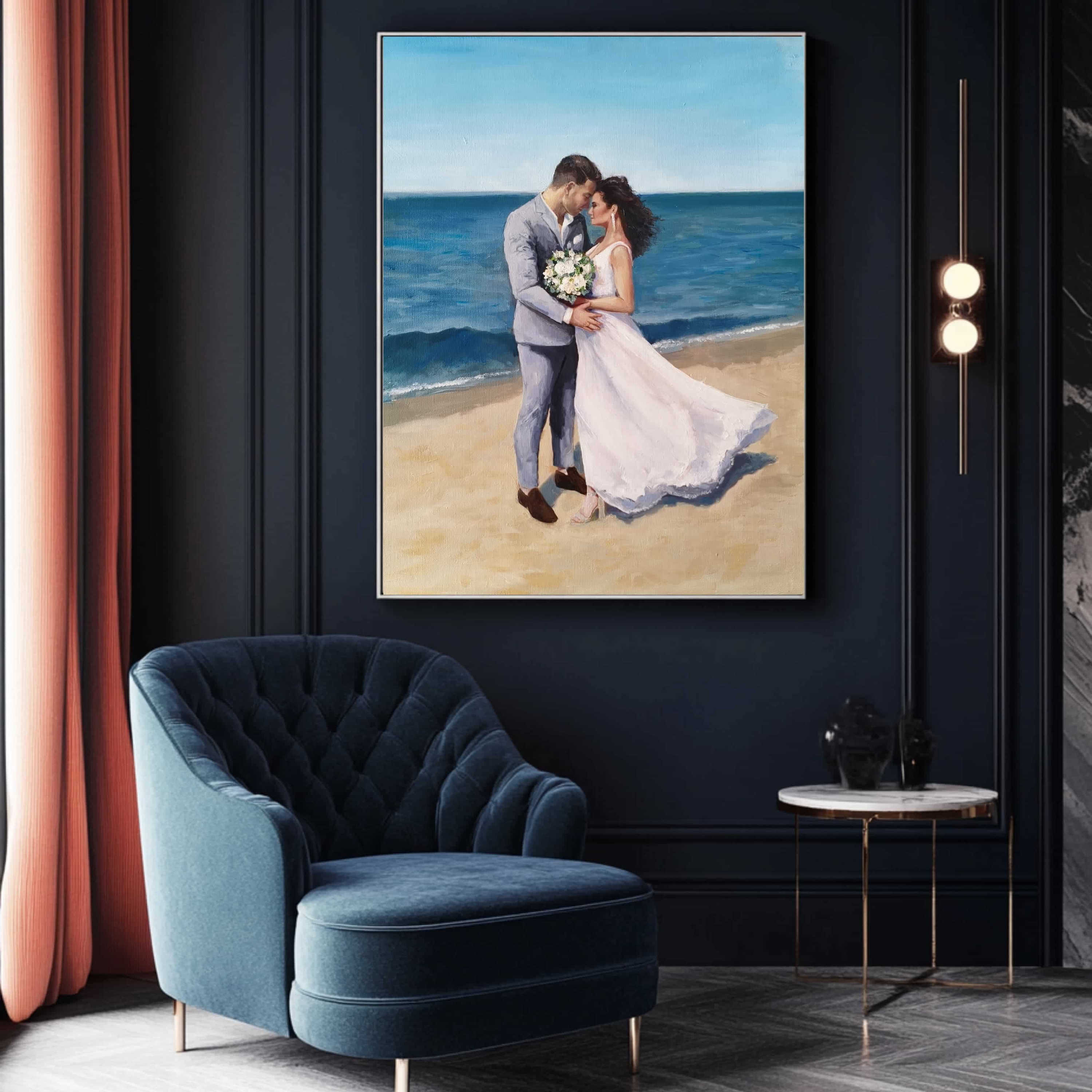 Live painting of romantic wedding moment by professional wedding artist